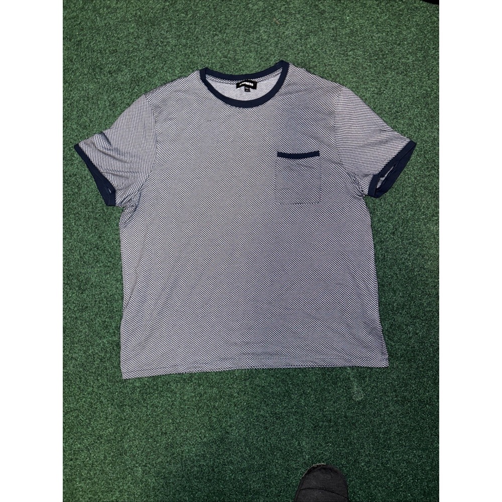 Express Men's Navy and White Textured Jacquard Pocket T-Shirt Size XL E8